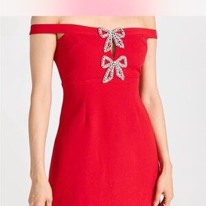 Elegant Red Off-Shoulder Dress with Bow Accents